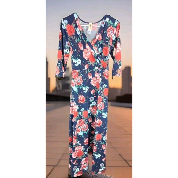 Lara Fashion Maxi Dress Size L Belted Multicolor Flora 3/4 Sleeve - Picture 1 of 7